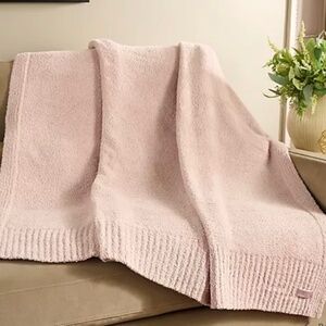 Barefoot Dreams CozyChic 45x60 Stacked Rib Border Blanket in Antique Rose. New